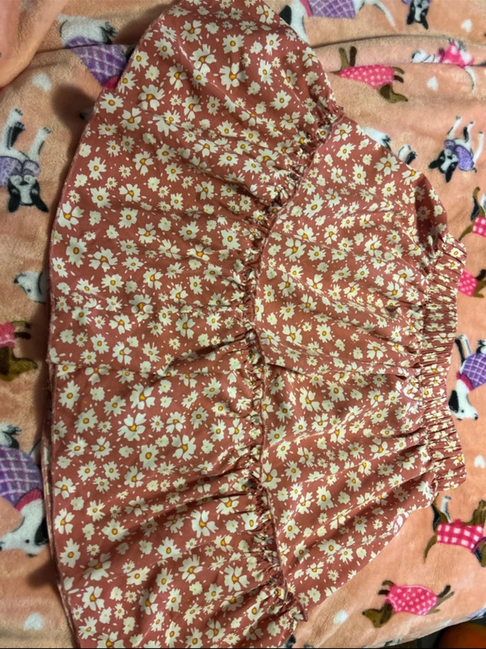 Floral Tiered Mini Skirt in Rust with White Daisy Print